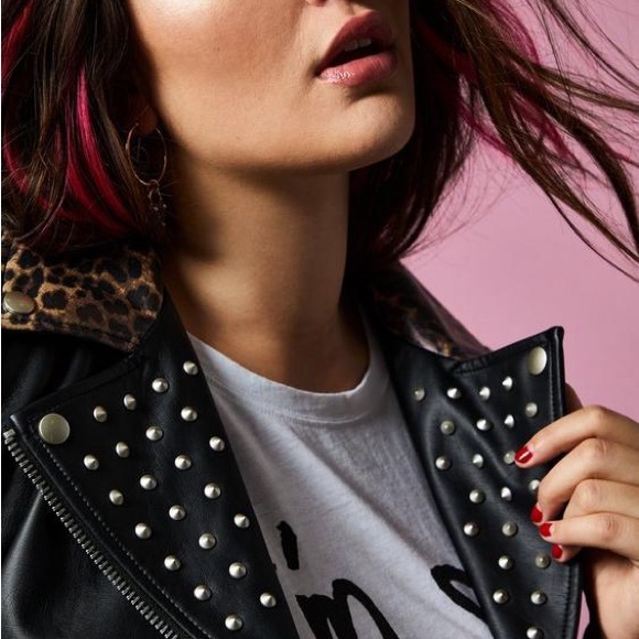 TORRID x BETSEY JOHNSON Leopard Trim Studded Faux Leather Jacket Black Size 1X - Picture 15 of 16